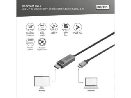DIGITUS Câble adaptateur bidirectionnel USB type C - DP, 1 m