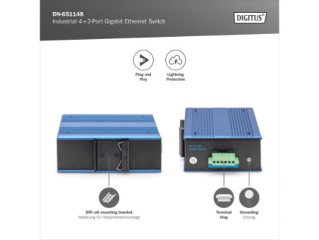 DIGITUS Switch industriel Gigabit Ethernet, 4+2 ports