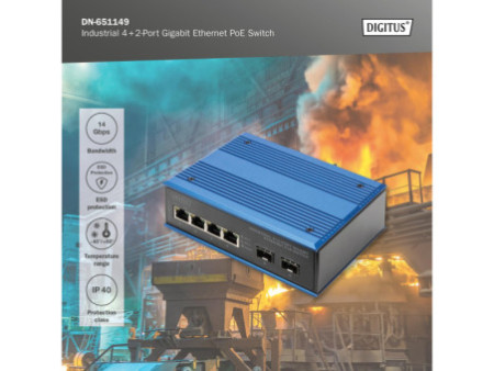 DIGITUS Switch industriel PoE Gigabit Ethernet, 4+2 ports
