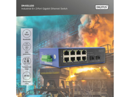 DIGITUS Switch industriel Gigabit Ethernet, 8+2 ports