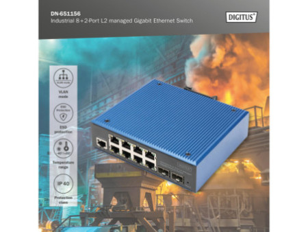 DIGITUS Switch industriel Gigabit Ethernet manageable L2 8+2