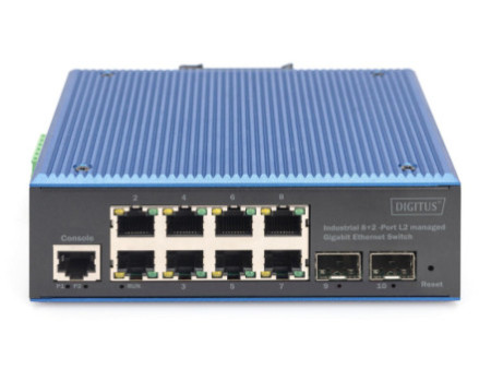 DIGITUS Switch industriel Gigabit Ethernet manageable L2 8+2