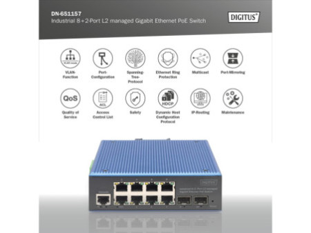 DIGITUS Switch industriel PoE Gigabit Ethernet manageable L2