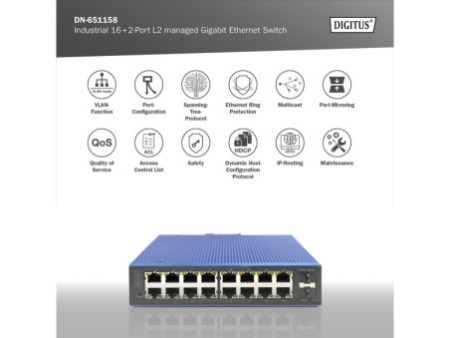 DIGITUS Switch industriel Gigabit Ethernet, manageable L2