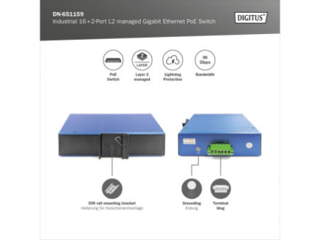 DIGITUS Switch industriel Gigabit Ethernet, manageable L2