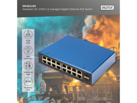 DIGITUS Switch industriel Gigabit Ethernet, manageable L2