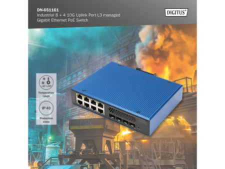 DIGITUS Switch industriel PoE Gigabit Ethernet manageable L3