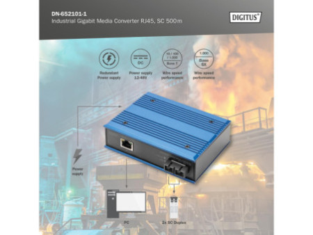 DIGITUS Convertisseur média industriel Gigabit RJ45, 0,5 km