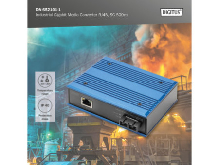 DIGITUS Convertisseur média industriel Gigabit RJ45, 0,5 km
