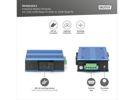 DIGITUS Convertisseur média industriel Gigabit Ethernet