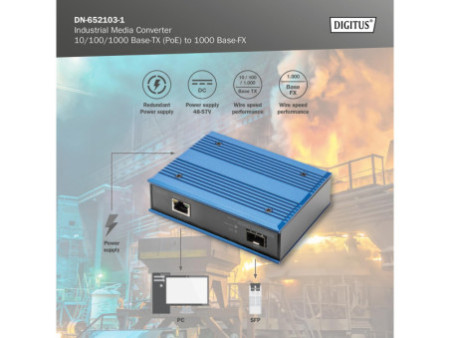 DIGITUS Convertisseur média industriel Gigabit Ethernet