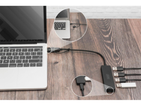 DIGITUS Hub USB 3.0, 4 ports, Slim Line, noir