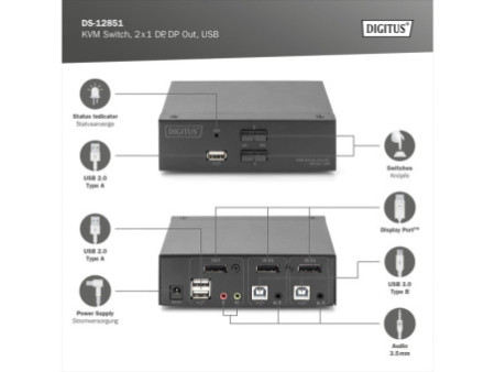 DIGITUS Switch KVM, 2x1, noir