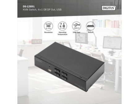 DIGITUS Switch KVM, 4x1, noir
