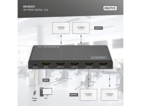 DIGITUS Répartiteur HDMI 4K, 1x4, 4K/60Hz HDCP 2.2, noir