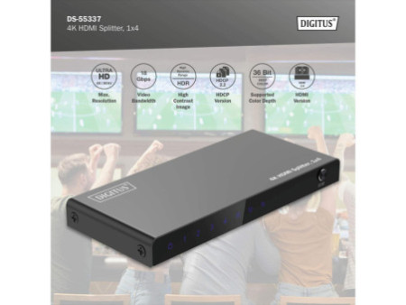 DIGITUS Répartiteur HDMI 4K, 1x4, 4K/60Hz HDCP 2.2, noir
