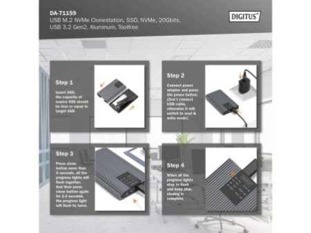 DIGITUS Station de clonage NVMe, USB M.2, SSD, 20 Gbits