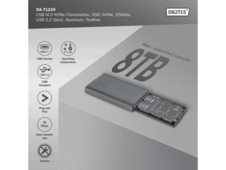 DIGITUS Station de clonage NVMe, USB M.2, SSD, 20 Gbits