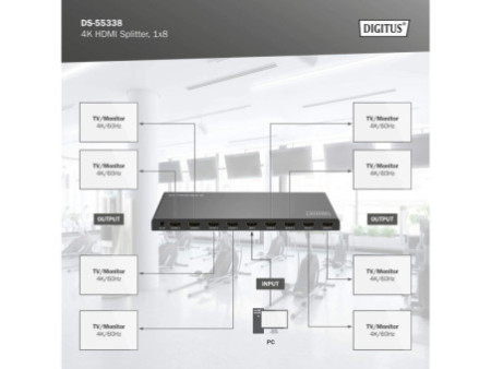 DIGITUS Répartiteur HDMI 4K, 1x8, 4K/60Hz HDCP 2.2, noir