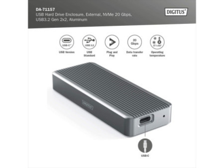 DIGITUS Boîtier USB pour disque dur, externe, NVMe, 20 Gbps