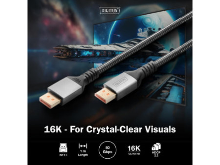 DIGITUS Câble Displayport 16K 2.1, 1,0 m, noir