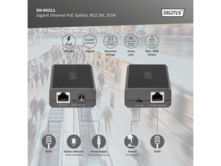 DIGITUS Répartiteur PoE Gigabit Ethernet, 802.3bt, 51 W