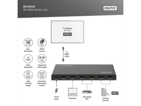 DIGITUS Commutateur HDMI 8K, 5x1, noir