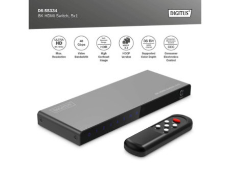 DIGITUS Commutateur HDMI 8K, 5x1, noir
