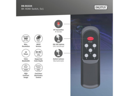 DIGITUS Commutateur HDMI 8K, 5x1, noir