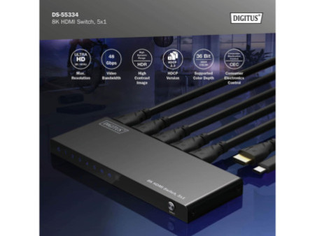 DIGITUS Commutateur HDMI 8K, 5x1, noir