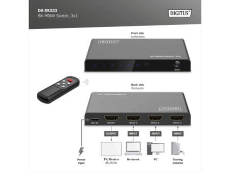 DIGITUS Commutateur HDMI 8K, 3x1, noir