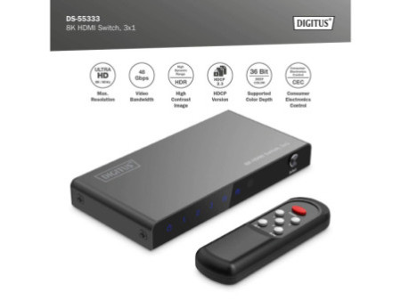 DIGITUS Commutateur HDMI 8K, 3x1, noir
