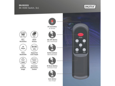 DIGITUS Commutateur HDMI 8K, 3x1, noir