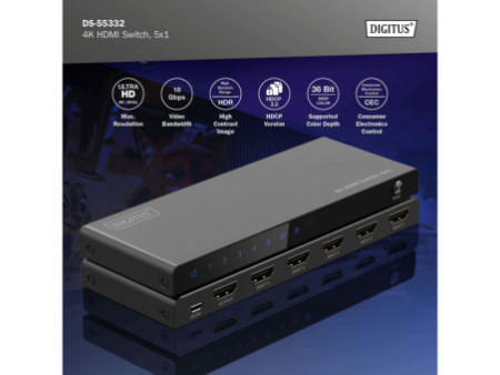 DIGITUS Commutateur HDMI 4K, 5x1, noir
