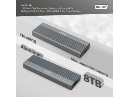 DIGITUS Boîtier USB pour disques SSD, externe, NVMe + SATA