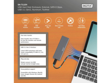 DIGITUS Boîtier USB pour disques SSD, externe, SATA