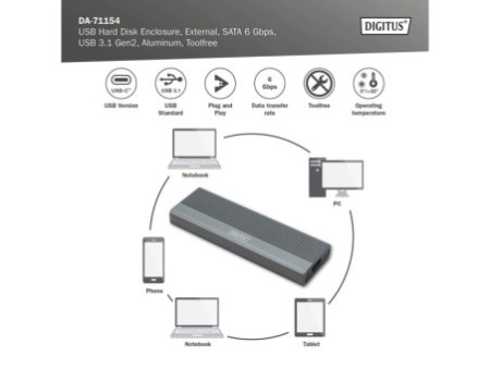DIGITUS Boîtier USB pour disques SSD, externe, SATA