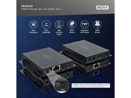 DIGITUS Kit répéteur HDMI 4K, 120 Hz, portée: 40 m