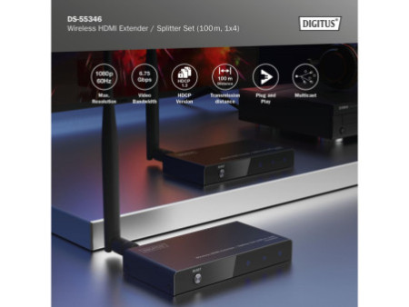 DIGITUS Kit répéteur/répartiteur sans fil HDMI, 100 m