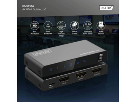 DIGITUS Répartiteur HDMI 4K, 1x2, 4K/60Hz, noir