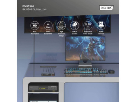 DIGITUS Répartiteur HDMI 8K, 1x2, 8K/60Hz, noir