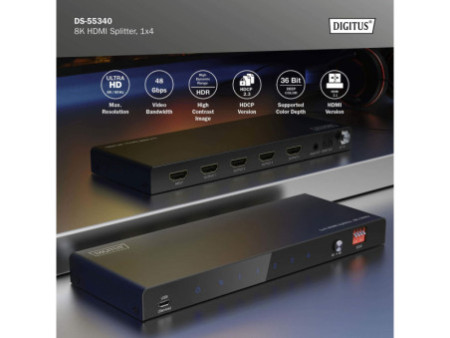 DIGITUS Répartiteur HDMI 8K, 1x2, 8K/60Hz, noir