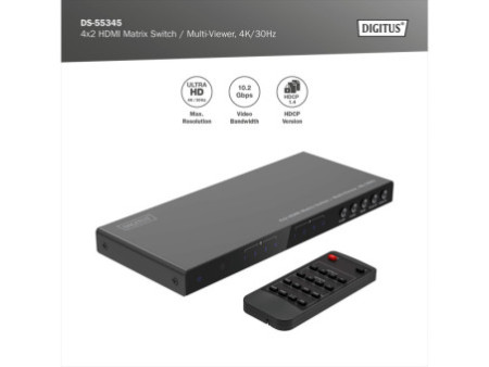 DIGITUS Commutateur/multi-viewer HDMI 4x2, 4K/30Hz