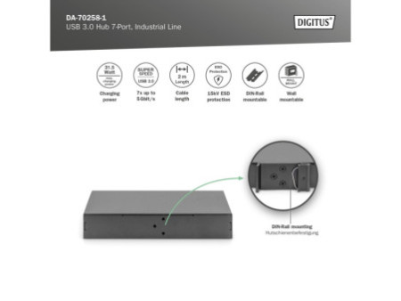 DIGITUS Hub USB 3.0 Industrial Line, 7 ports, noir