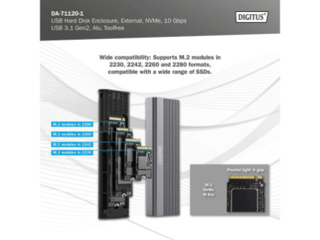 DIGITUS Boîtier USB pour disques SSD, externe, NVMe, 10 Gbps