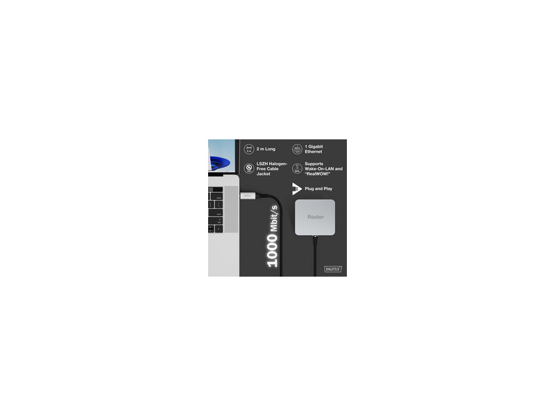 DIGITUS Câble Ethernet USB 3.2, USB-C - RJ45 mâle, 5 m