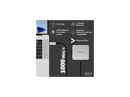 DIGITUS Câble Ethernet USB 3.2, USB-C - RJ45 mâle, 10 m