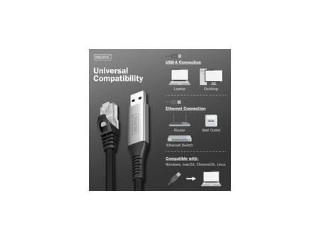 DIGITUS Câble Ethernet USB 3.2, USB-A - RJ45 mâle, 2 m