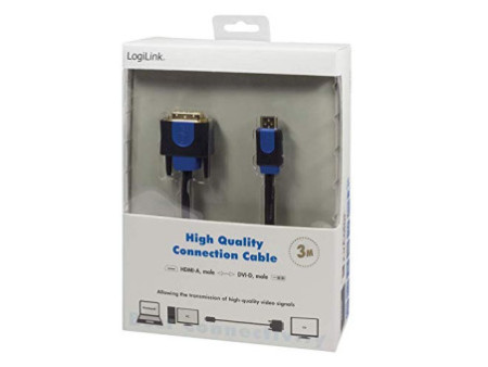 LogiLink Câble HDMI High Speed, HDMI - DVI-D, 3 m