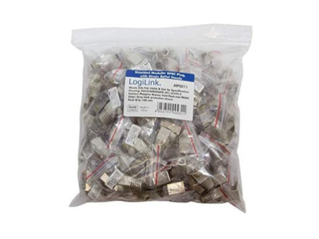 LogiLink Connecteur mâle RJ45, Cat.5e, gris, avec manchon de